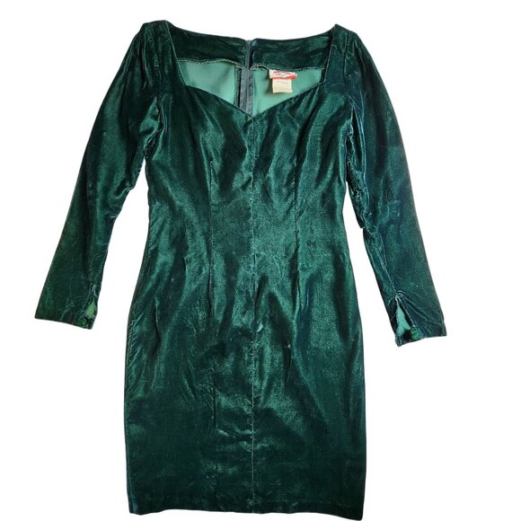 Vintage Contempo Casuals Green Velvet Long Sleeve Dress Size 3 - Picture 1 of 9